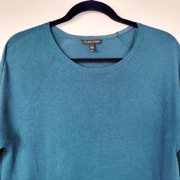 Eileen Fisher Teal Organic Cotton Tencel Silk Blend Pullover Sweater Size Small - Picture 3 of 8